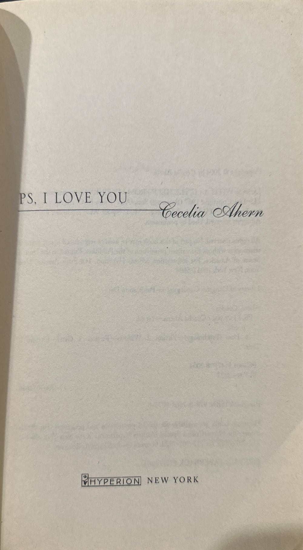 P.S. I Love You - Cecelia Ahern (Hyperion - Paperback) book collectible [Barcode 9780786890750] - Main Image 3
