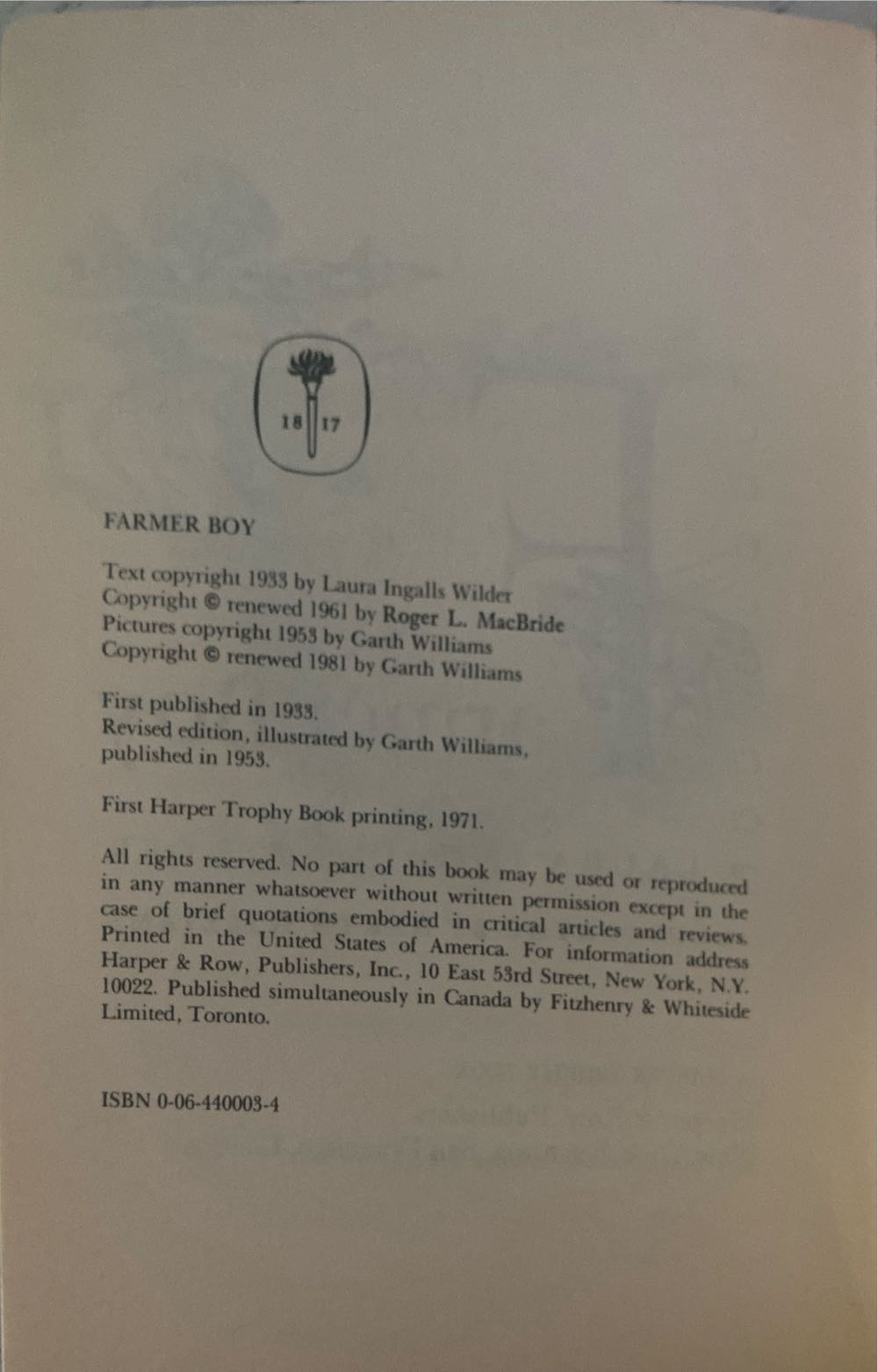 Farmer Boy - Laura Ingalls Wilder (HarperCollins Publishers - Paperback) book collectible [Barcode 9780064400039] - Main Image 3