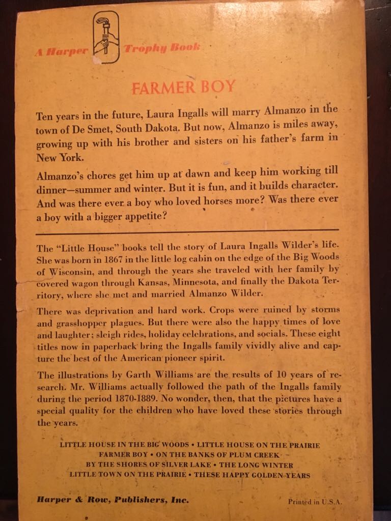 Farmer Boy - Laura Ingalls Wilder (Harper & Row, Publishers - Hardcover) book collectible [Barcode 9780590327879] - Main Image 2
