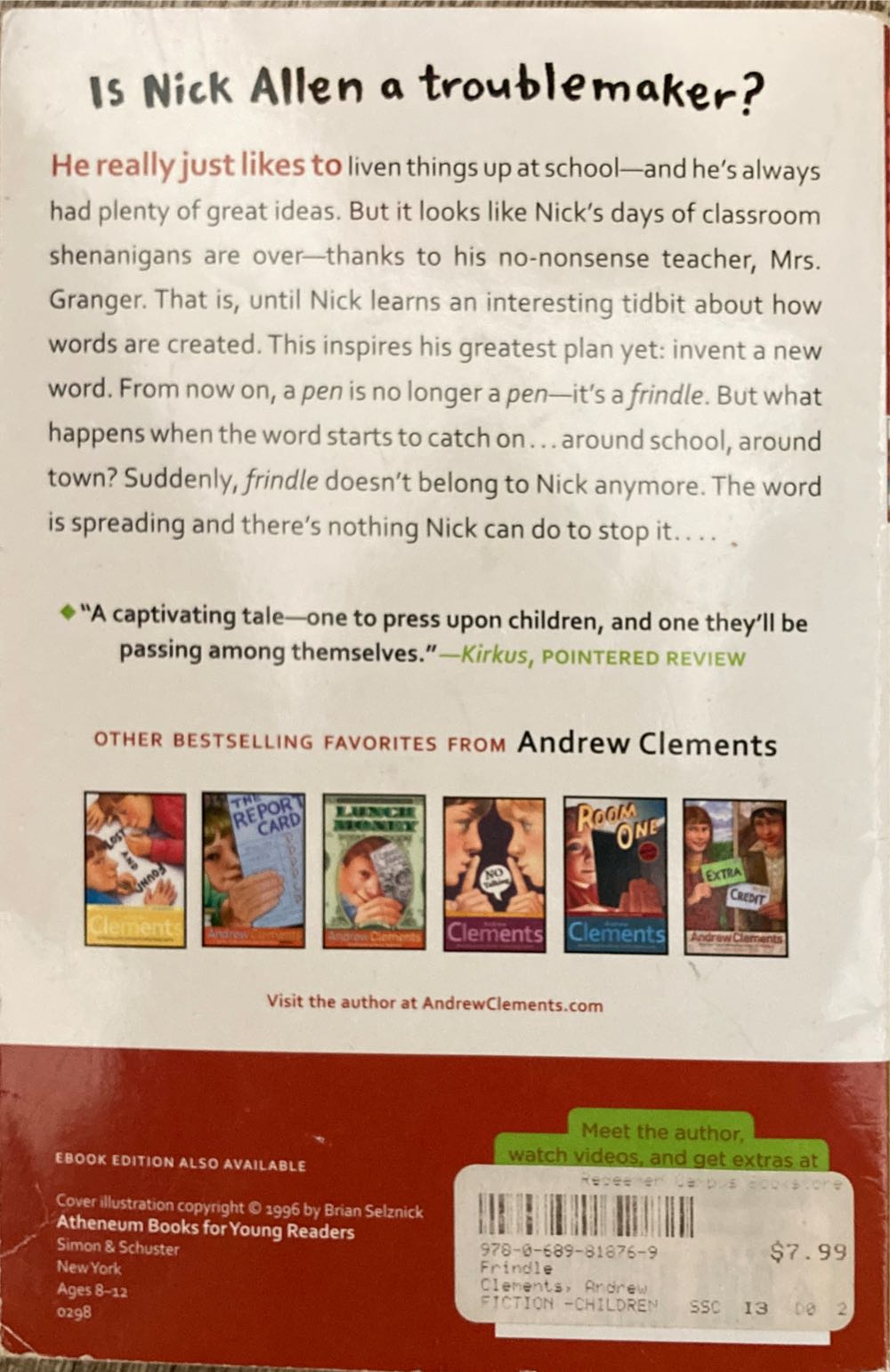 Frindle - Andrew Clements (Scholastic - Hardcover) book collectible [Barcode 9780689806698] - Main Image 2