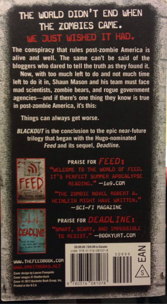 Blackout - Mira Grant (An Orbit Book - Paperback) book collectible [Barcode 9780316081078] - Main Image 2