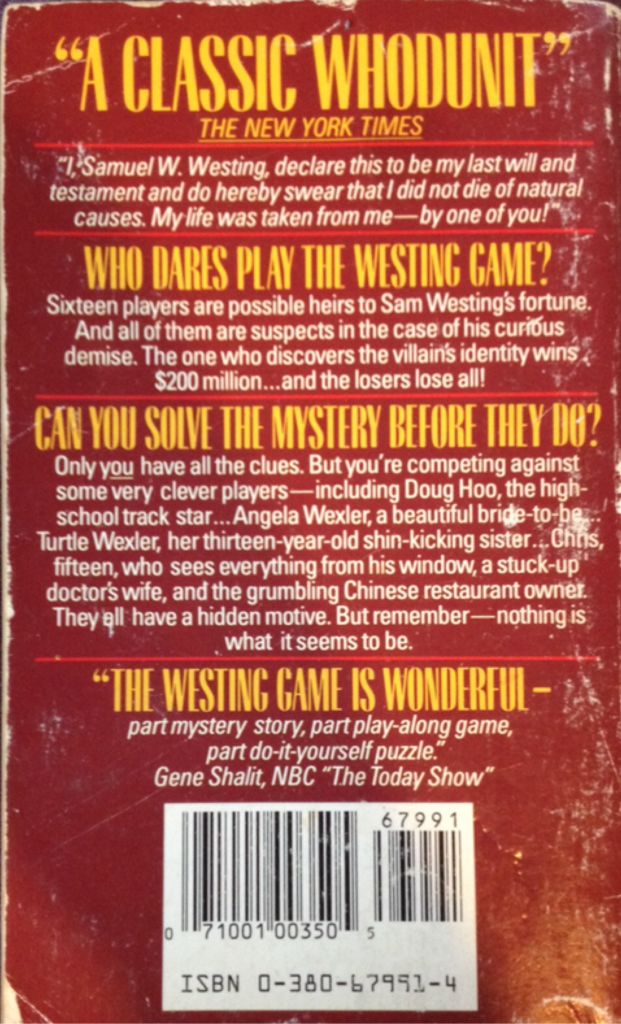 The Westing Game - Ellen Raskin (Avon Flare - Paperback) book collectible [Barcode 9780380679911] - Main Image 2