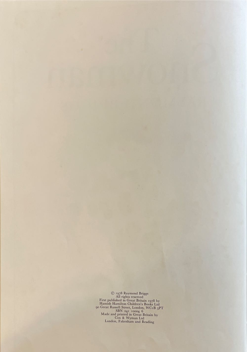 The Snowman - Raymond Briggs (Hamish Hamilton - Hardcover) book collectible [Barcode 9780241100042] - Main Image 2