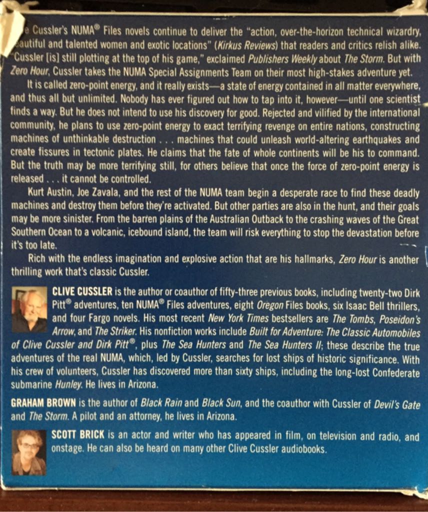 #11 Zero Hour - Clive Cussler (Audiobook) book collectible [Barcode 9781611761689] - Main Image 2