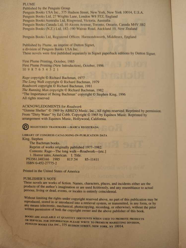 The Bachman Books - Richard Bachman (Plume - Paperback) book collectible [Barcode 9780452277755] - Main Image 4