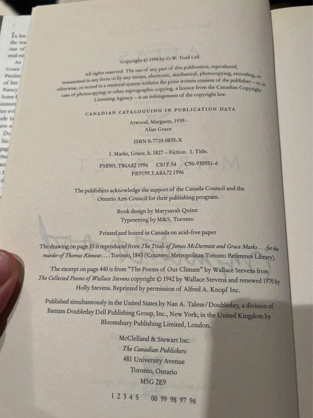 Alias Grace - Margaret Atwood (McClelland & Stewart Inc. - Hardcover) book collectible [Barcode 9780771008351] - Main Image 4