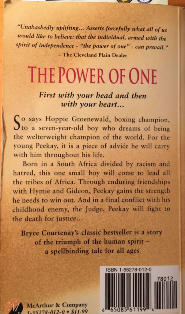 The Power of One - Bryce Courtenay (Little, Brown - Paperback) book collectible [Barcode 9781552780121] - Main Image 2