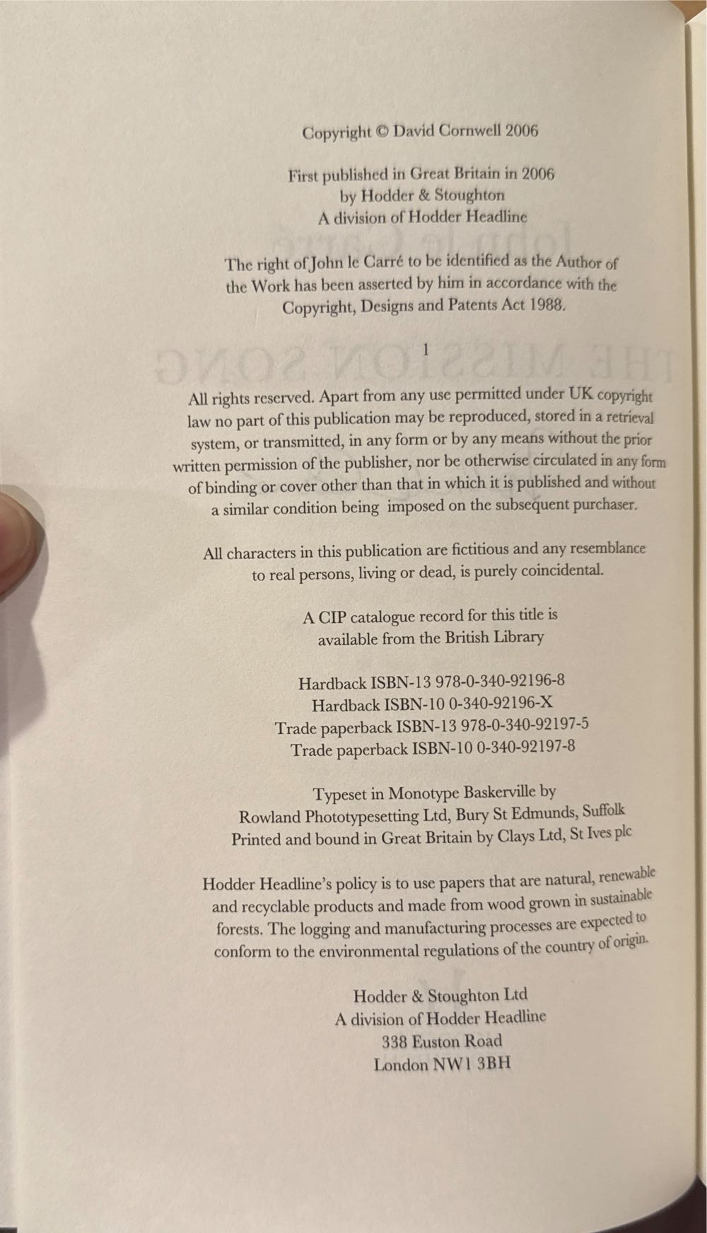 The Mission Song - John Le Carre (Hodder - Hardcover) book collectible [Barcode 9780340921968] - Main Image 3