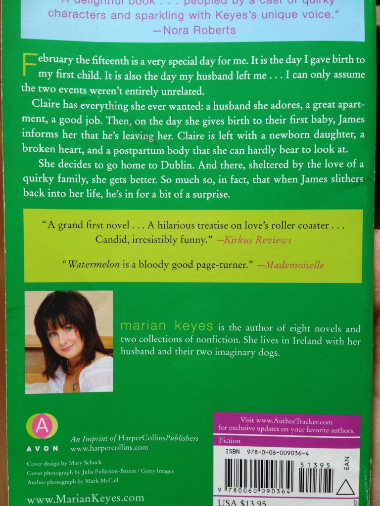 Watermelon - Marian Keyes (Xxxx - Trade Paperback) book collectible [Barcode 9780060090364] - Main Image 2