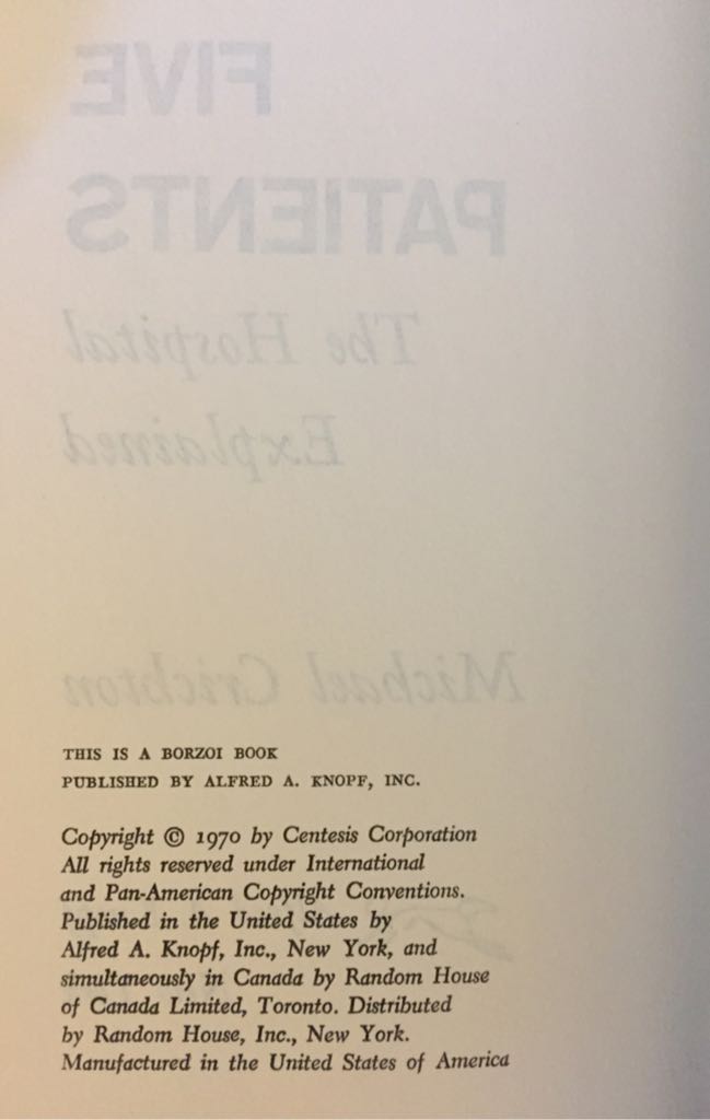 Five Patients  (Alfred A. Knopf - Hardcover) book collectible - Main Image 2