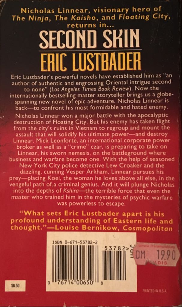 Second Skin - Eric Van Lustbader (Pocket Books - Paperback) book collectible [Barcode 9780671537821] - Main Image 2