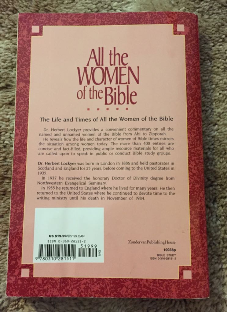 All The Women Of The Bible - Herbert Lockyer (Zondervan - Paperback) book collectible [Barcode 9780310281511] - Main Image 2