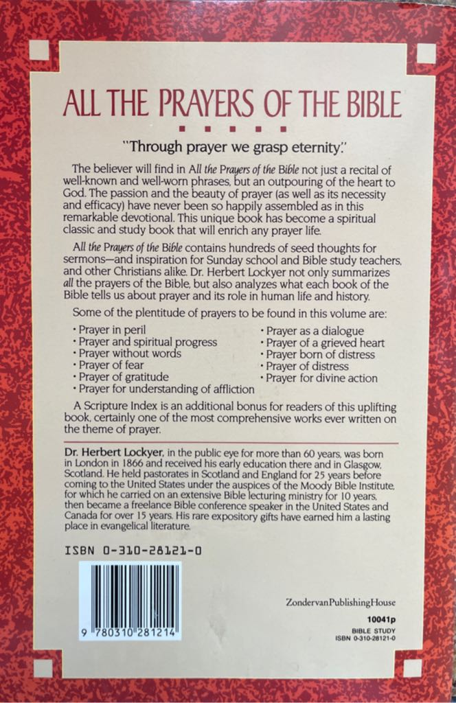 All The Prayers Of The Bible - Lockyer, Herbert (Zondervan - Hardcover) book collectible [Barcode 9780310281214] - Main Image 2