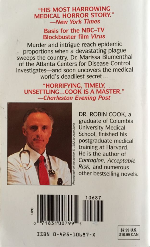 Outbreak - Robin Cook (Berkley - Paperback) book collectible [Barcode 9780425106877] - Main Image 2