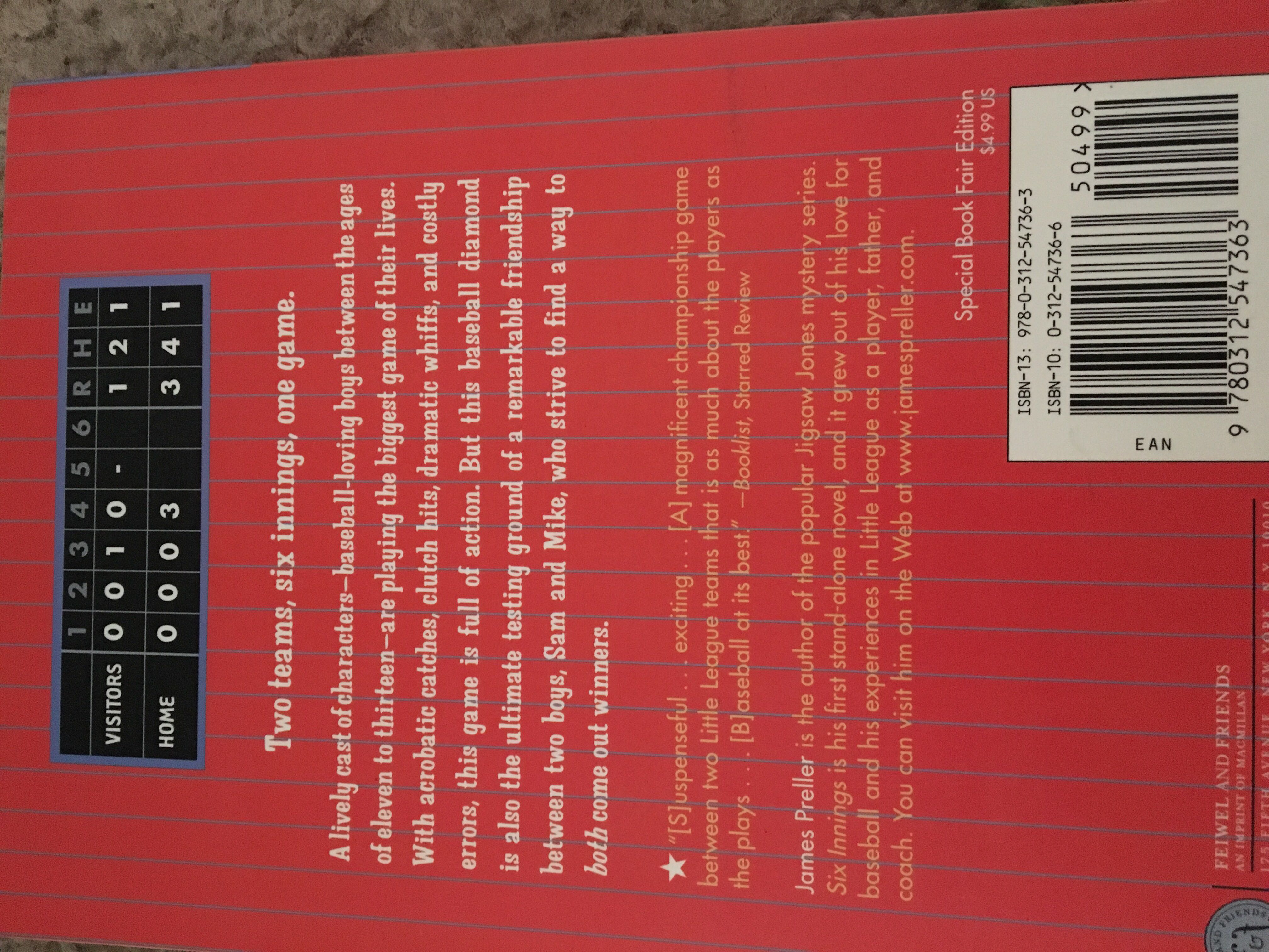 Six Innings - James Preller (A Feiwel And Friends - Paperback) book collectible [Barcode 9780312547363] - Main Image 2