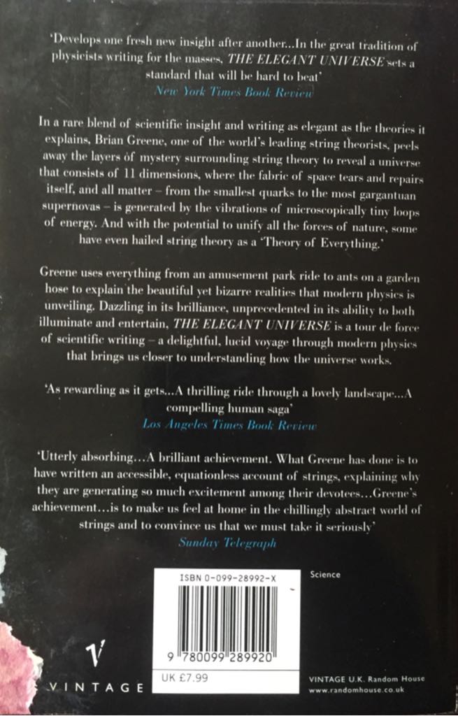 The Elegant Universe - Brian Greene (Vintage - Paperback) book collectible [Barcode 9780099289920] - Main Image 2