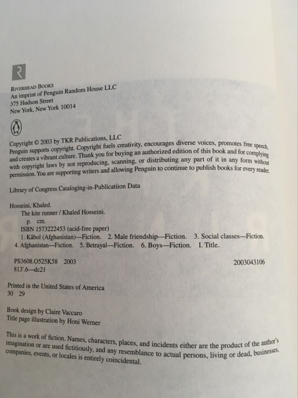 The Kite Runner - Khaled Hosseini (Riverhead Press - Hardcover) book collectible [Barcode 9780525534488] - Main Image 3