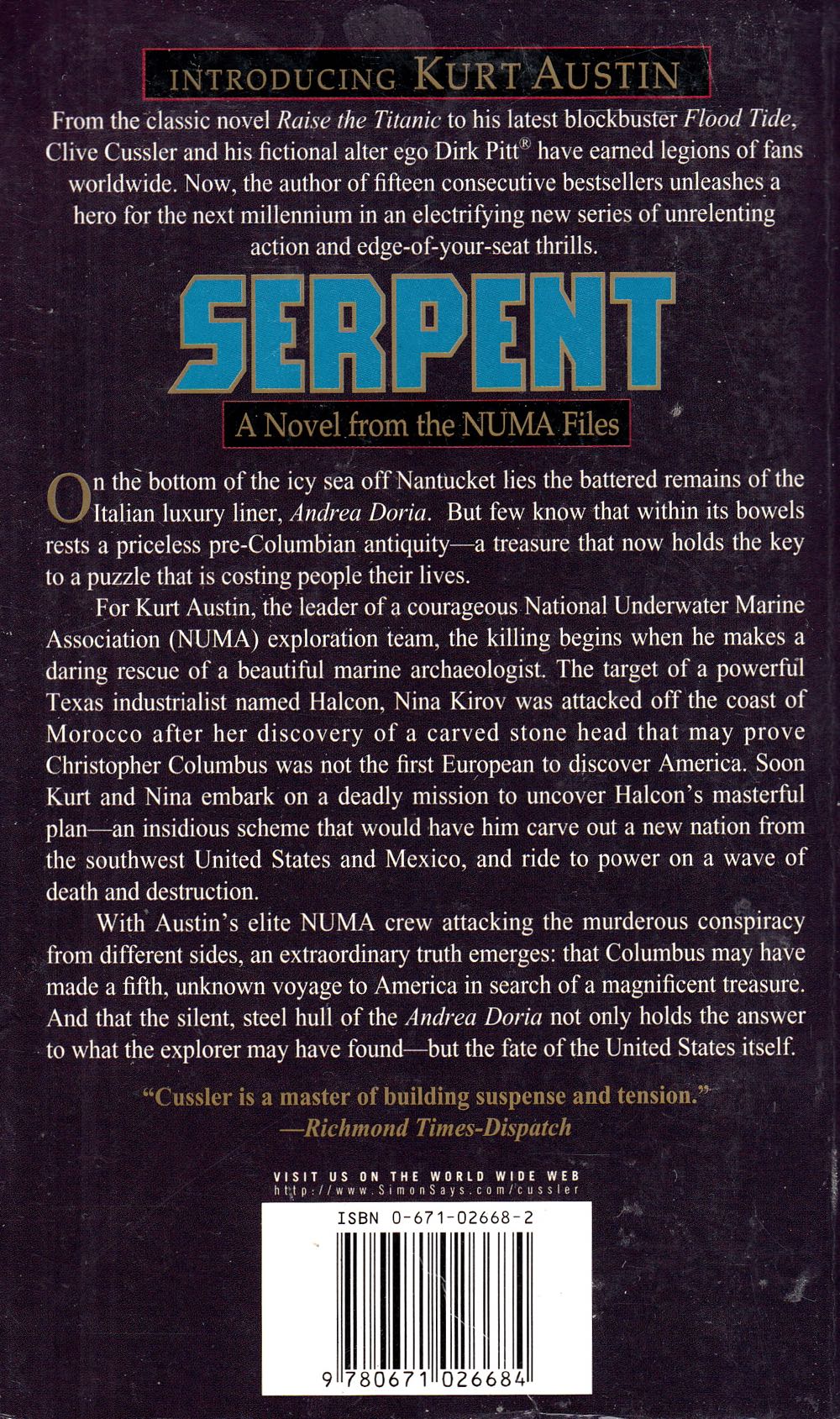 Serpent - Clive Cussler (Pocket Books - Paperback) book collectible [Barcode 9780671026684] - Main Image 2