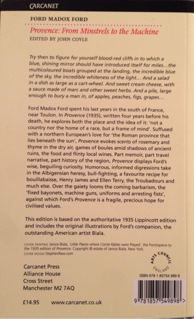 Provence - Ford Madox Ford (Carcanet Press - Paperback) book collectible [Barcode 9781857549898] - Main Image 2