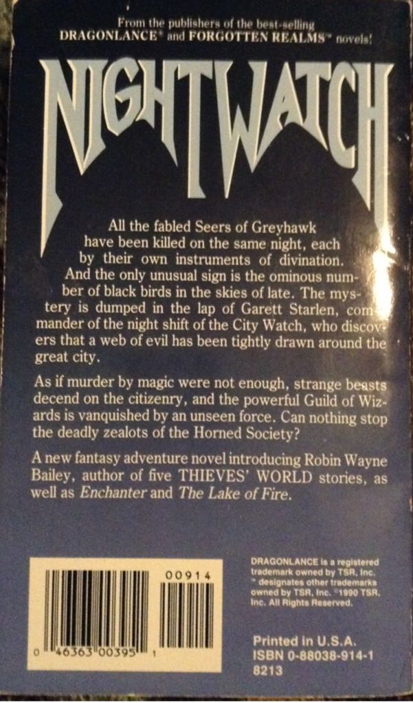 Nightwatch - Robin Wayne Bailey (Wizards of the Coast) book collectible [Barcode 9780880389143] - Main Image 2