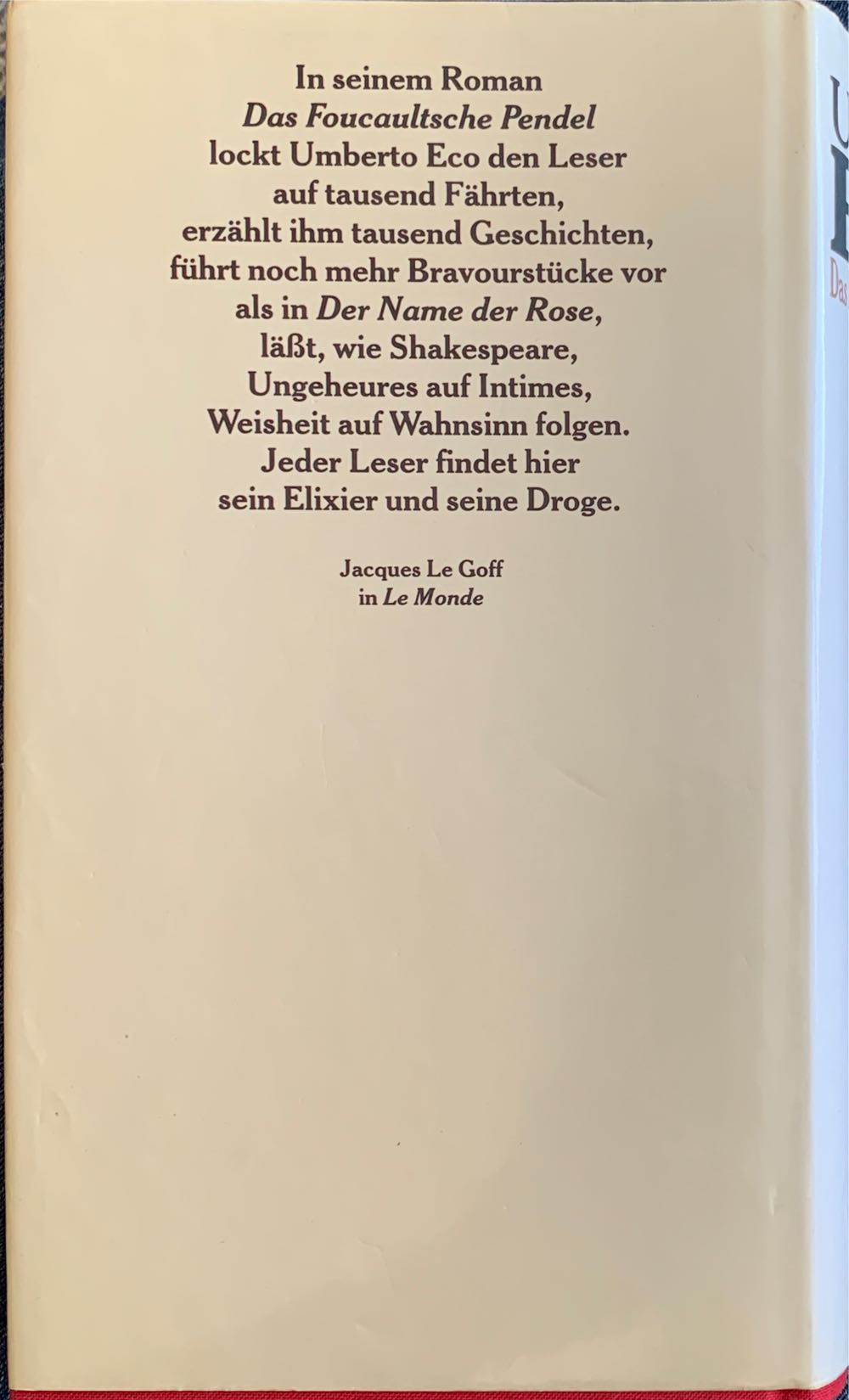 Das Foucaultsche Pendel - Umberto Eco (Carl Hanser Verlag - Hardcover) book collectible [Barcode 9783446153950] - Main Image 2