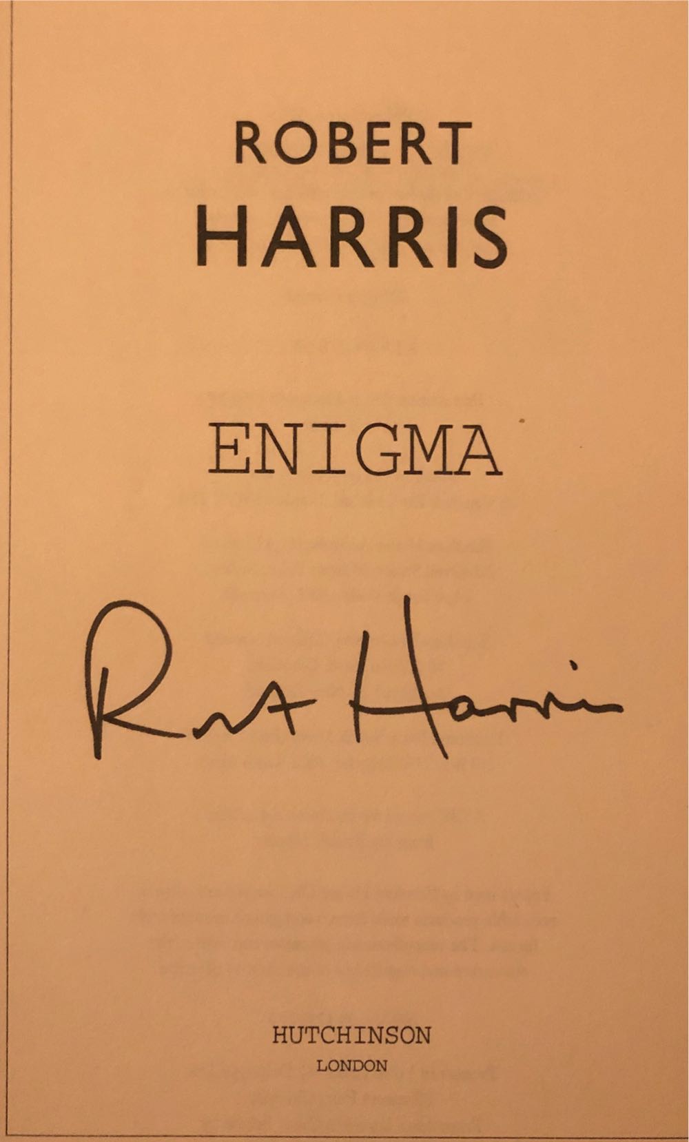 Enigma - Robert Harris (Hutchinson - Hardcover) book collectible [Barcode 9780091779238] - Main Image 2