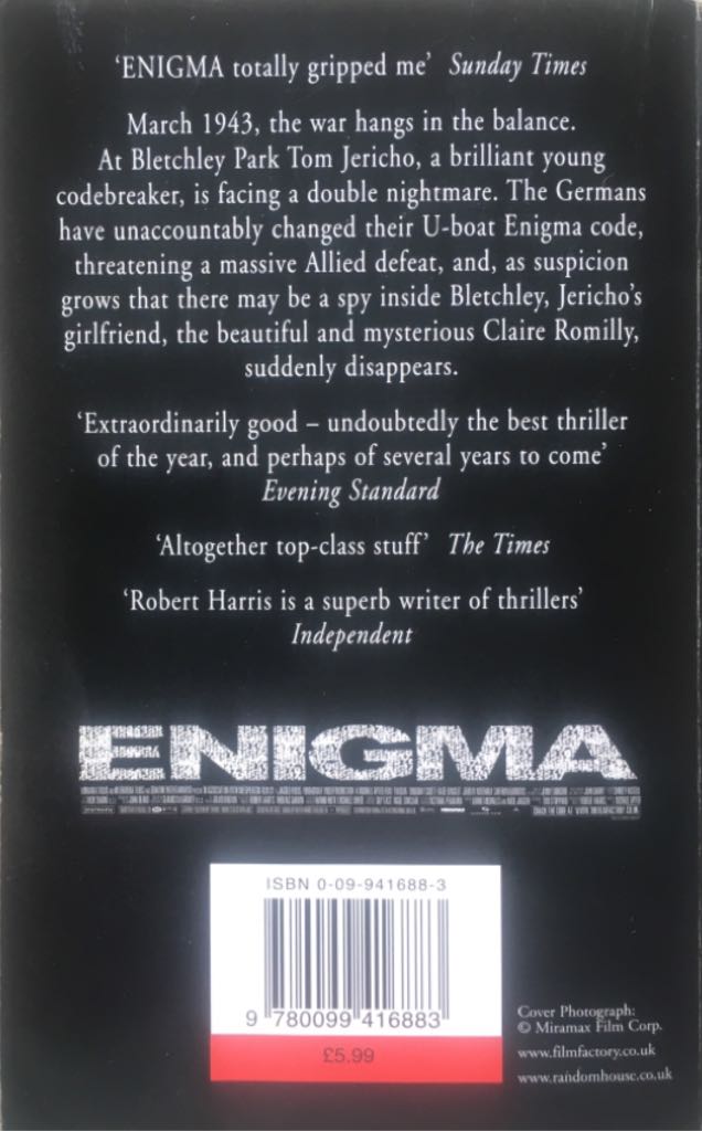 Enigma - Hugh Sebag-Montefiore (Arrow - Paperback) book collectible [Barcode 9780099416883] - Main Image 2