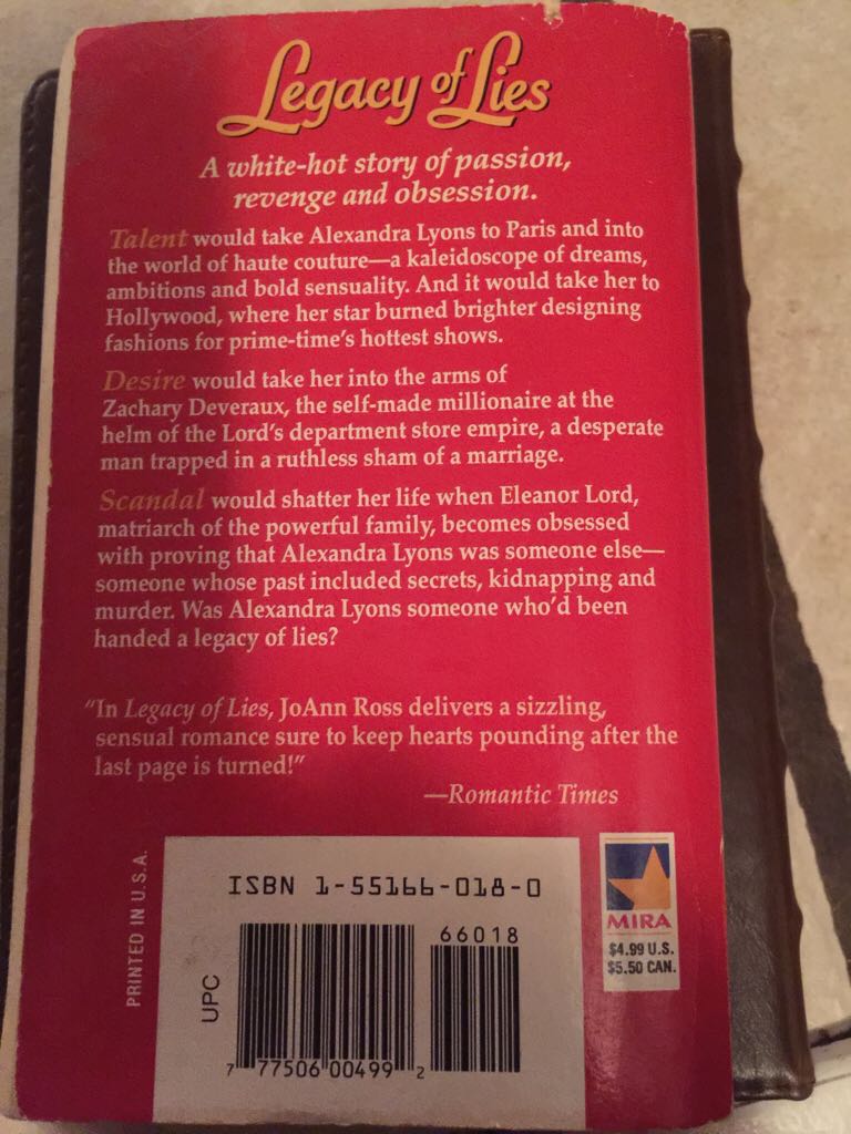 Legacy Of Lies - joann ross (Paperback) book collectible [Barcode 1551668211] - Main Image 2
