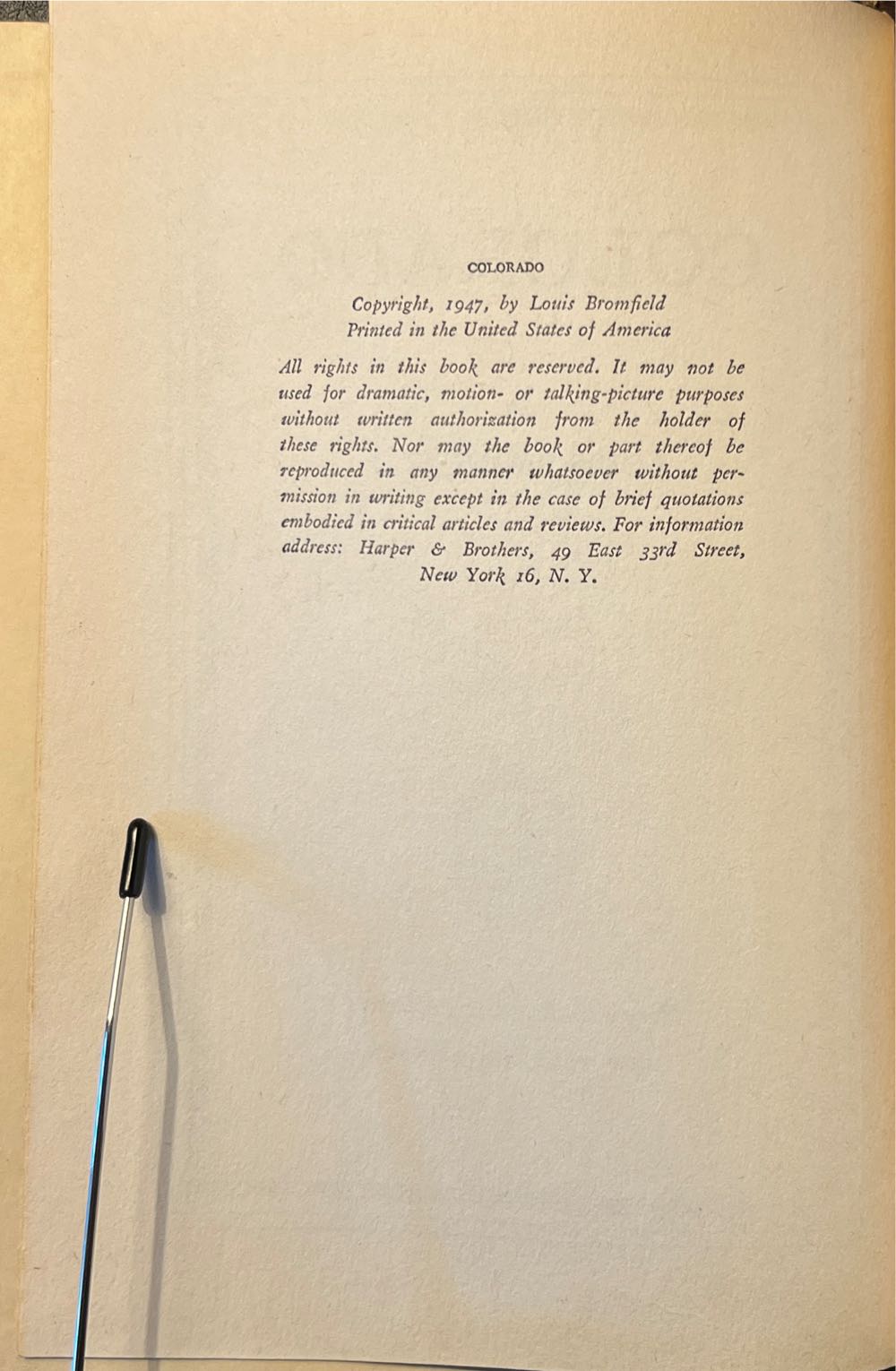 Colorado - Louis Bromfield (Harper And Brothers Publishers - Hardcover) book collectible - Main Image 4