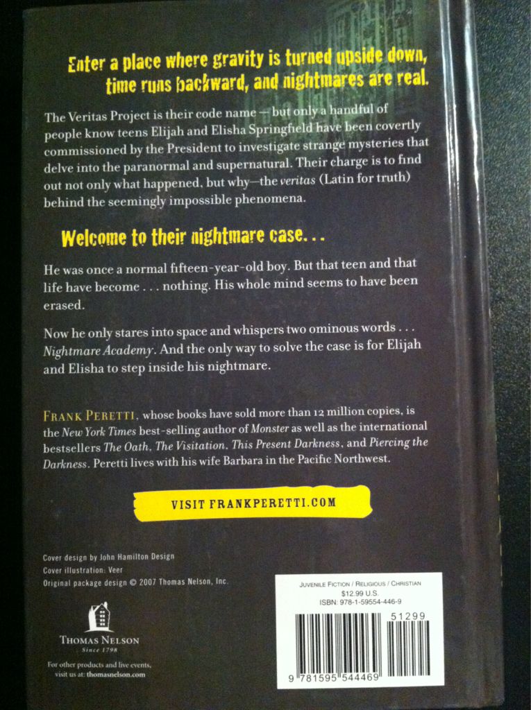 Nightmare Academy - Frank Peretti (Thomas Nelson Inc - Hardcover) book collectible [Barcode 9781595544469] - Main Image 2
