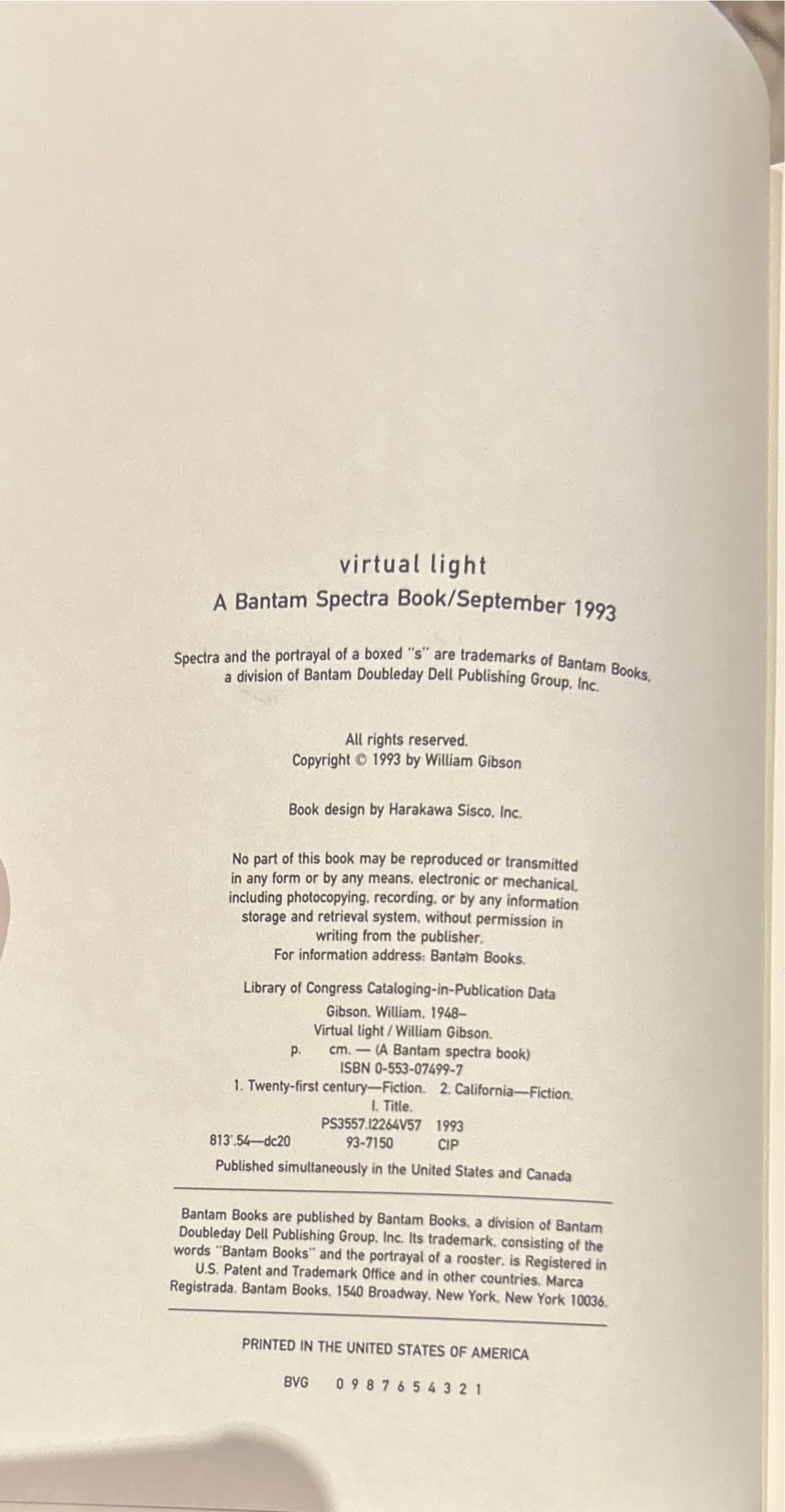 Bridge #1: Virtual Light - William Gibson (Bantam Spectra - Paperback) book collectible [Barcode 9780553074994] - Main Image 3