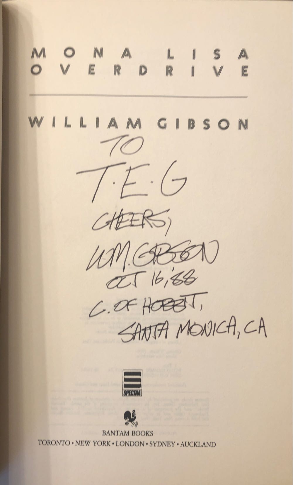 Mona Lisa Overdrive - William Gibson (Bantam Spectra - Hardcover) book collectible [Barcode 9780553052503] - Main Image 2