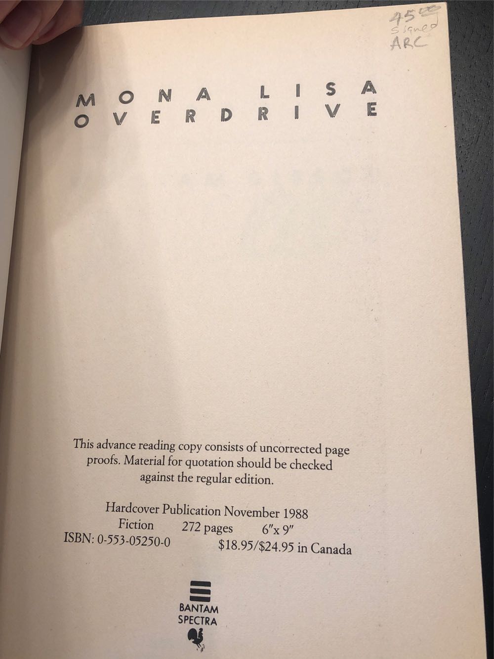 Mona Lisa Overdrive - William Gibson (Bantam Spectra - Hardcover) book collectible [Barcode 9780553052503] - Main Image 4