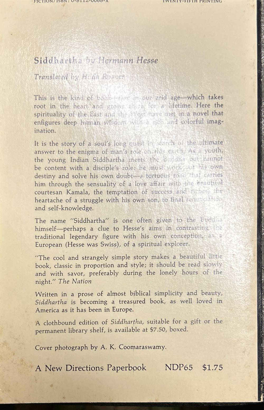 Siddhartha - Hermann Hesse (New Directions Publishing - Paperback) book collectible [Barcode 9780811202923] - Main Image 3