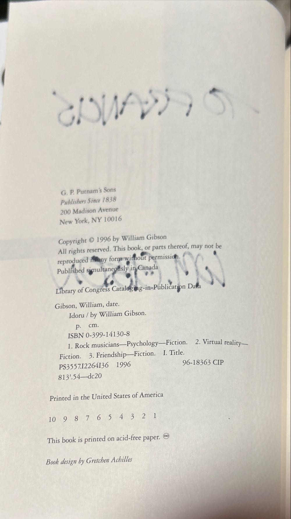 Idoru - William Gibson (G.P. Putnam’s Sons, New York - Hardcover) book collectible [Barcode 9780399141300] - Main Image 4