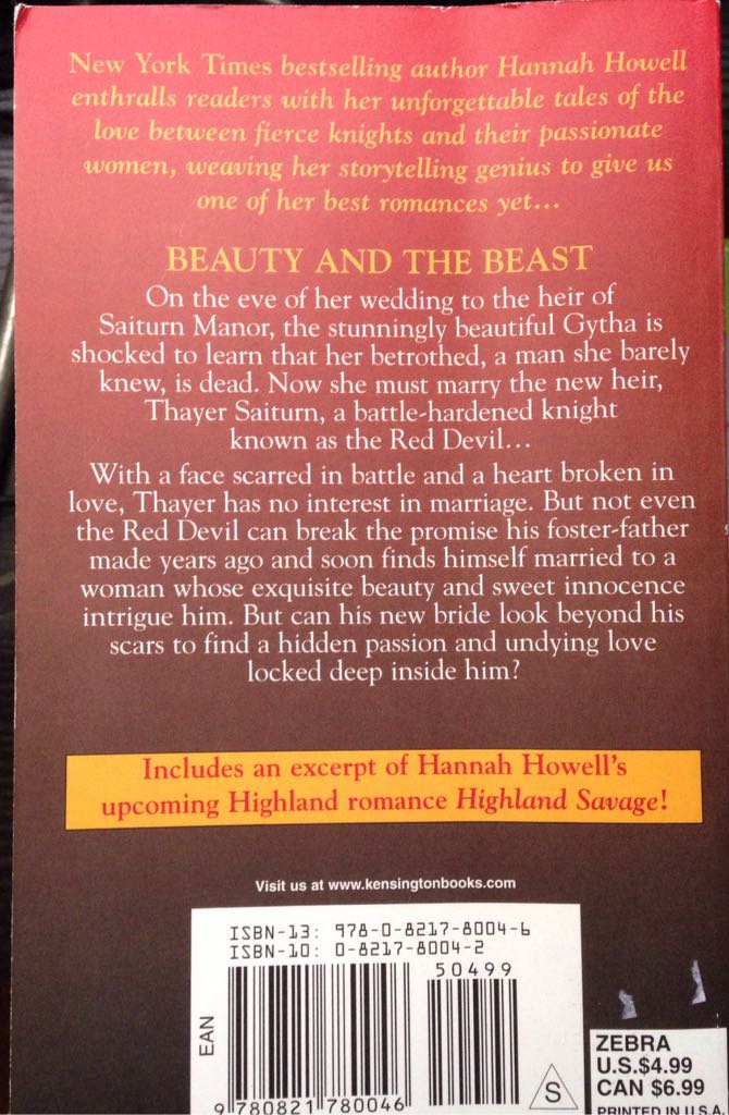 Beauty And The Beast - Disgarded - Hannah Howell (Zebra Historical Romance - Paperback) book collectible [Barcode 9780821780046] - Main Image 2