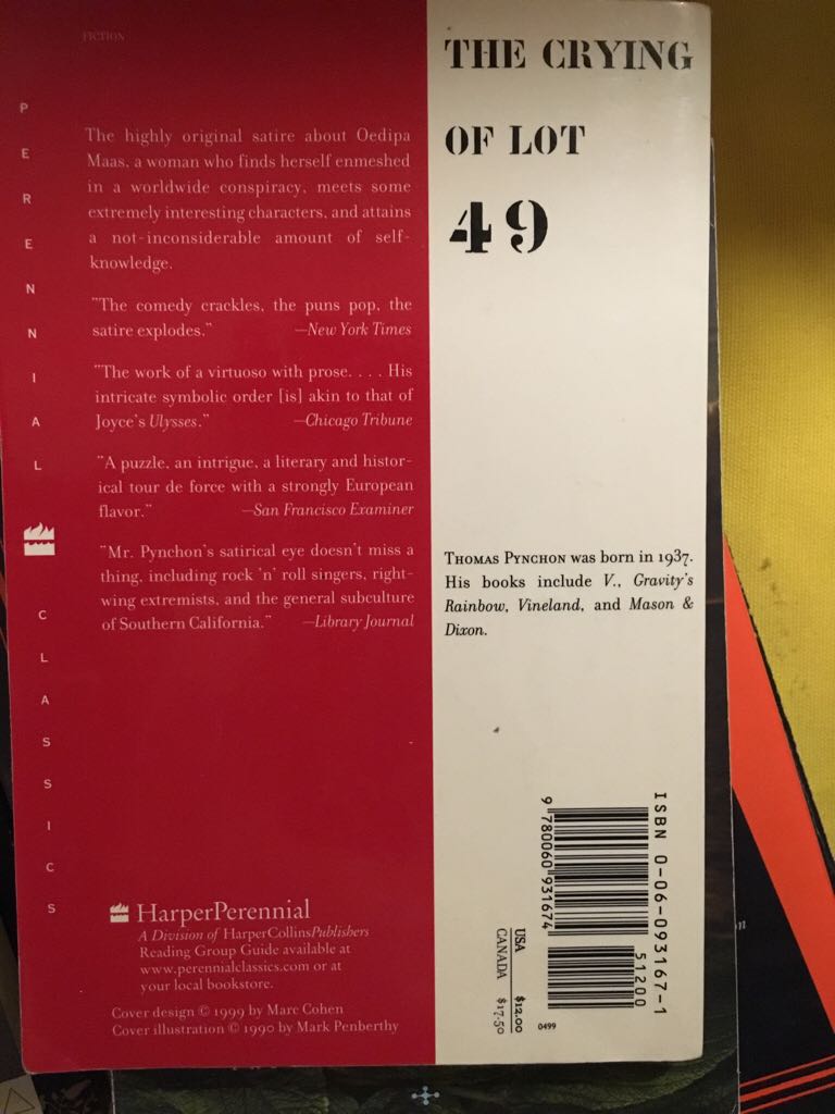 The Crying of Lot 49 - Thomas Pynchon (HarperCollins - Paperback) book collectible [Barcode 9780060931674] - Main Image 2