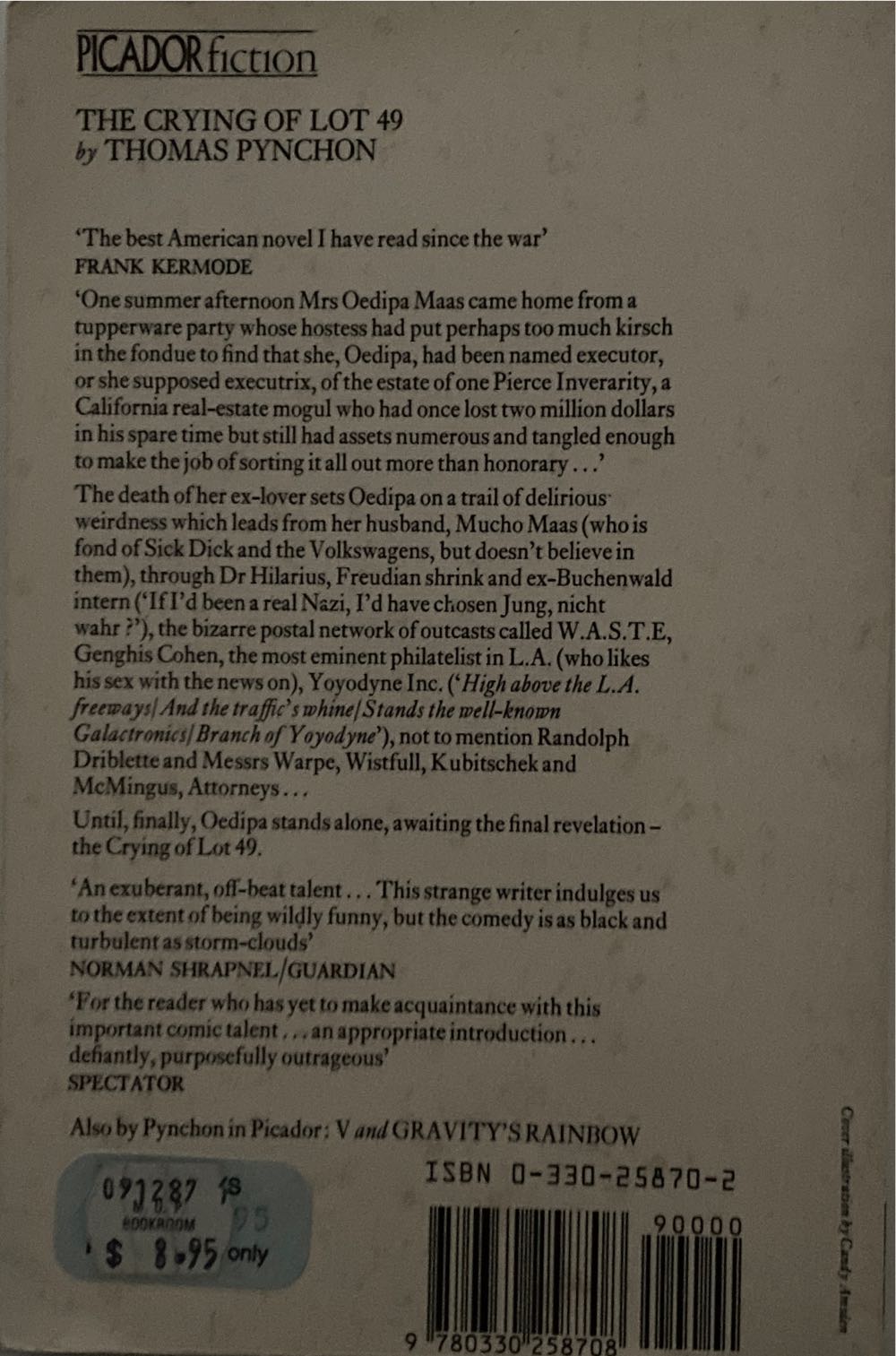 The Crying of Lot 49 - Thomas Pynchon (Picador - Paperback) book collectible [Barcode 9780330258708] - Main Image 2