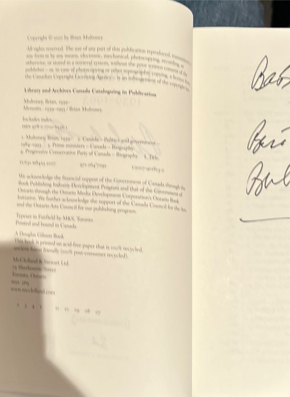 Memoirs - Brian Mulroney (Douglas Gibson Books) book collectible [Barcode 9780771065361] - Main Image 3