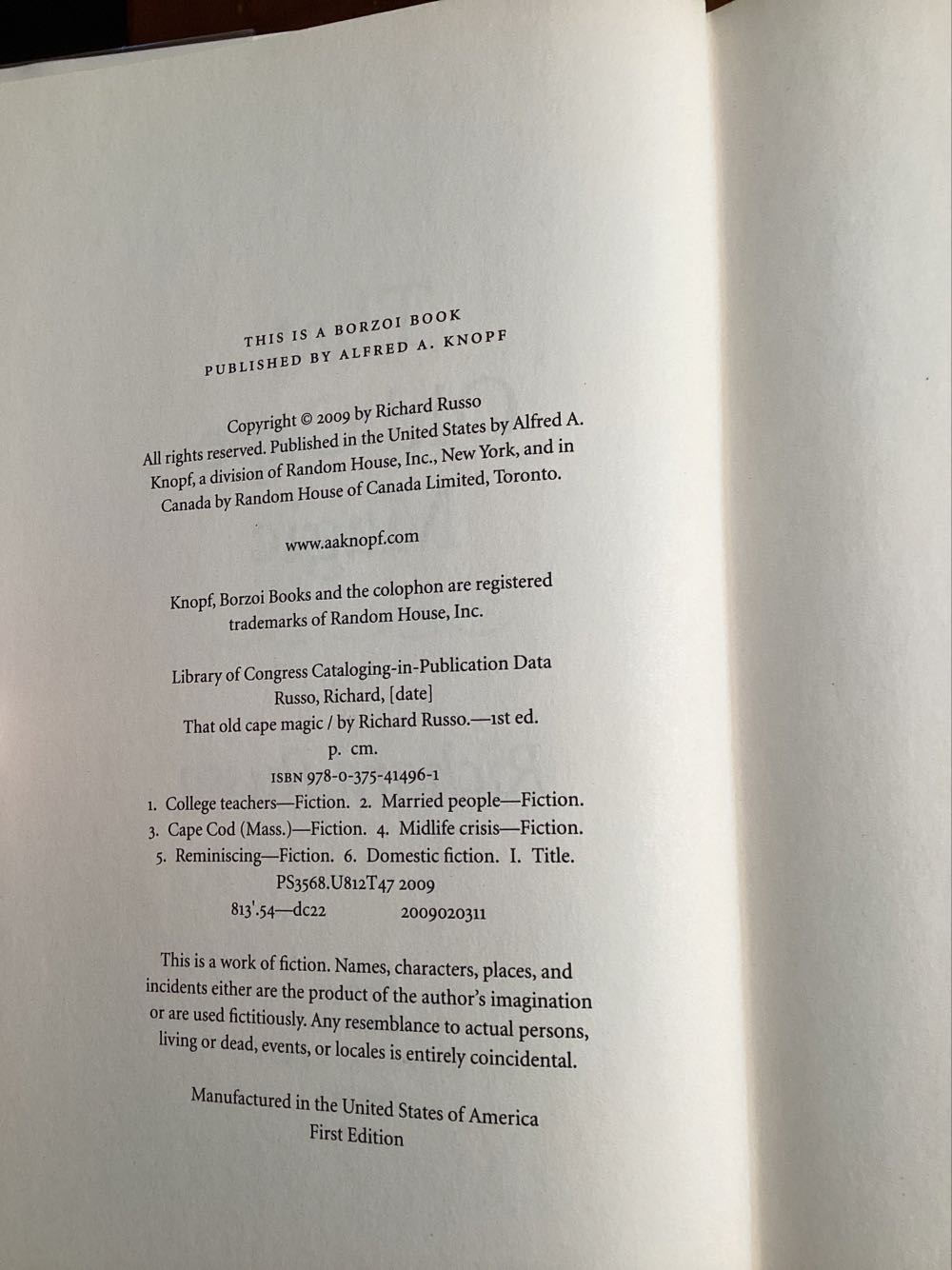 That Old Cape Magic - Richard Russo (Random House, Inc. - Hardcover) book collectible [Barcode 9780375414961] - Main Image 3