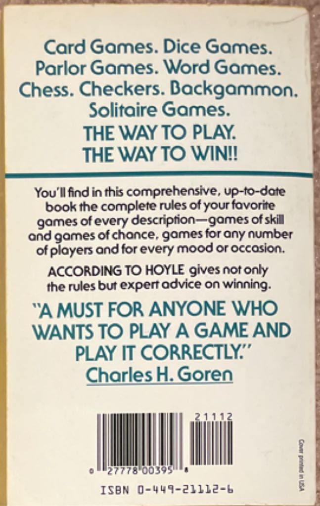 According To Hoyle - Richard L. Frey (Fawcett Crest - Paperback) book collectible [Barcode 9780449211120] - Main Image 2