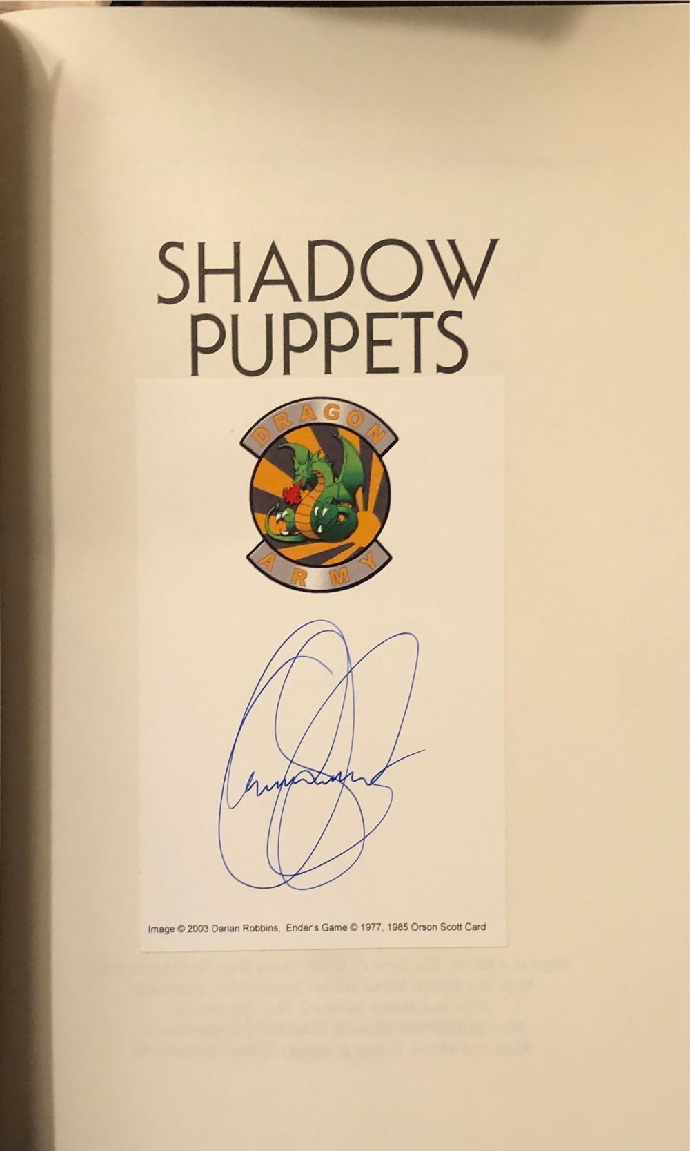 Shadow Puppets - Orson Scott Card (Tor Books - Hardcover) book collectible [Barcode 9780765300171] - Main Image 4