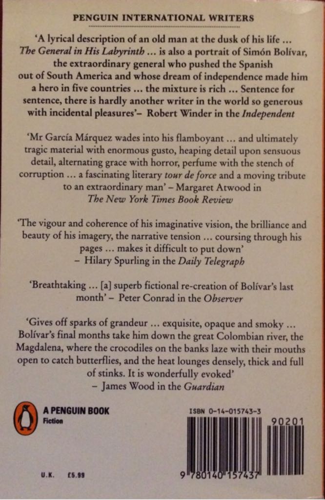 The General In His Labyrinth - Gabriel García Márquez (Penguin - Paperback) book collectible [Barcode 9780140157437] - Main Image 2