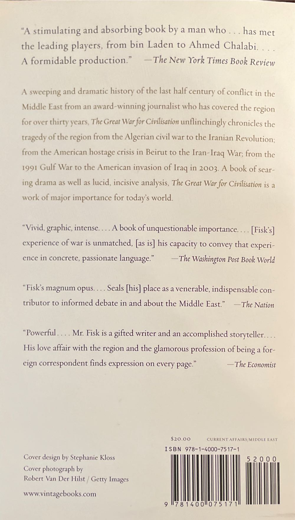 The Great War for Civilisation - Robert Fisk (Vintage Books - Paperback) book collectible [Barcode 9781400075171] - Main Image 2
