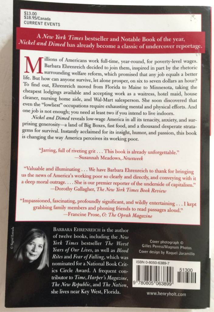 Nickel And Dimed - Barbara Ehrenreich (Holt Paperbacks - Paperback) book collectible [Barcode 9780805063899] - Main Image 2