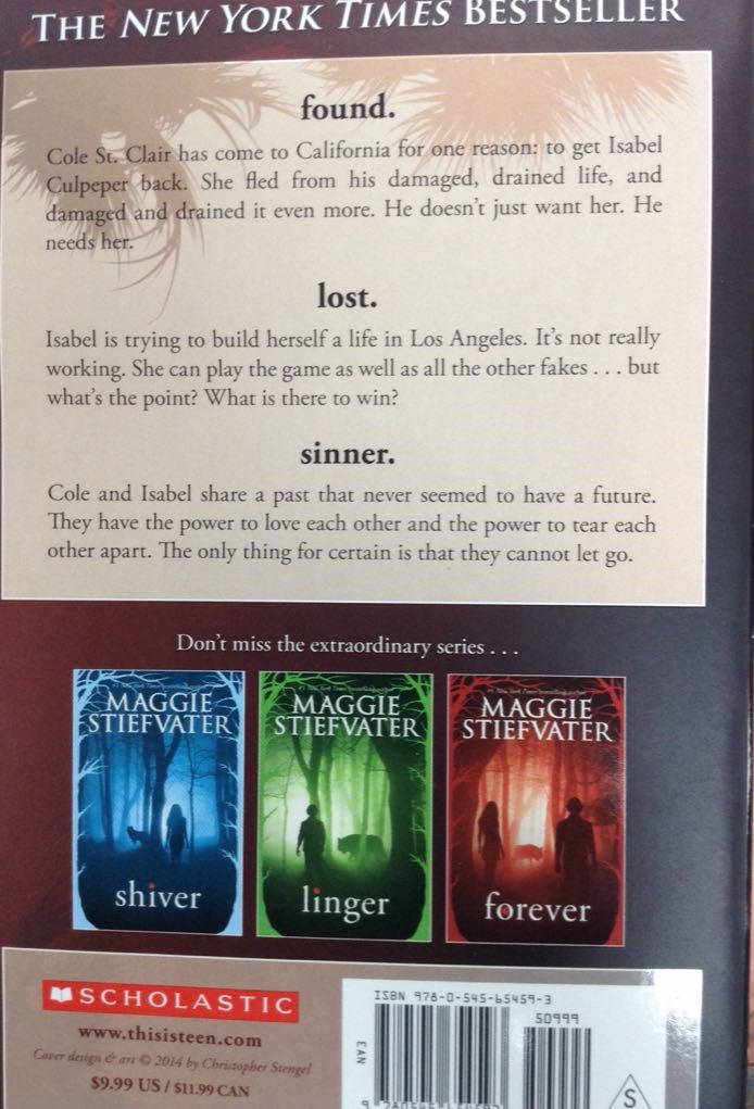 Sinner - Maggie Stiefvater (- Paperback) book collectible [Barcode 9780545654593] - Main Image 2