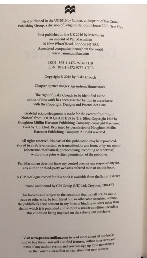 Dark Matter (SFE/N 456) - Blake Crouch (Macmillan - Hardcover) book collectible [Barcode 9781447297567] - Main Image 2