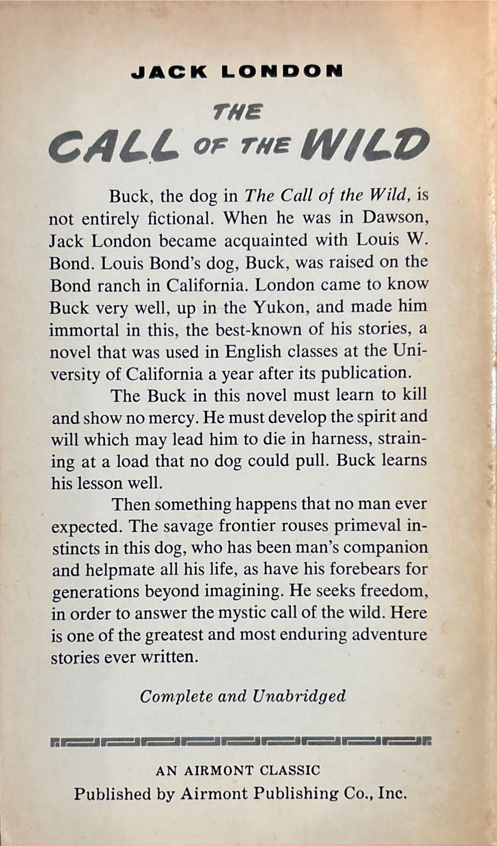 The Call Of The Wild  - Jack London (Airmont Classic Series - Paperback) book collectible - Main Image 2