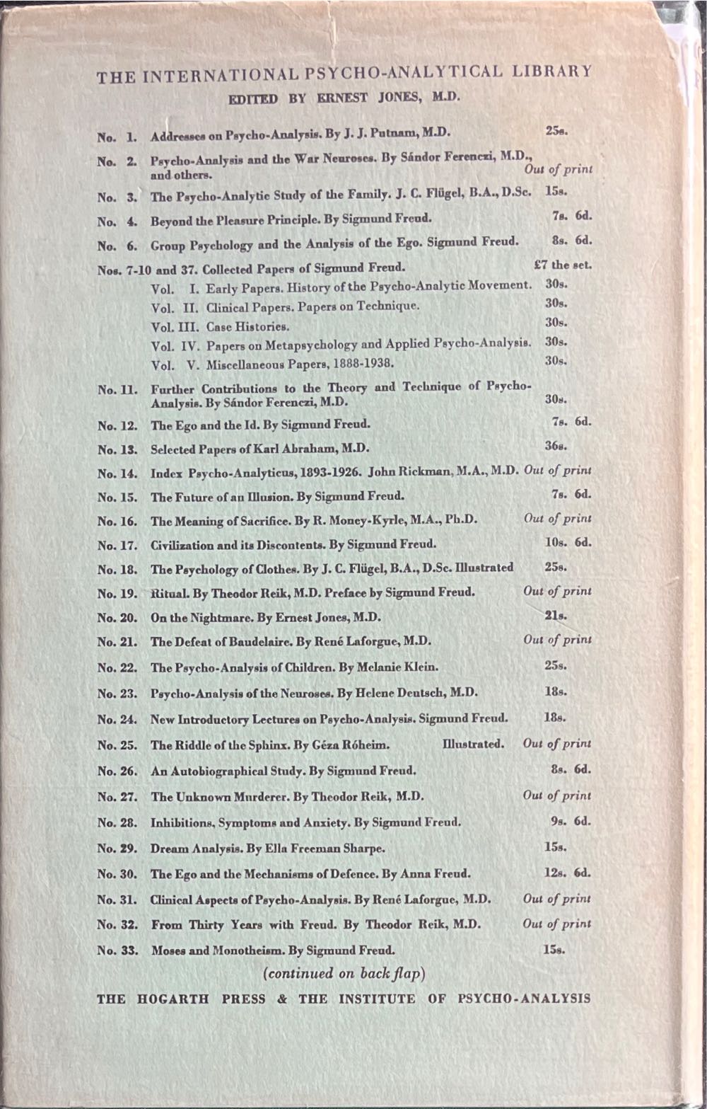 Civilization and Its Discontents - Sigmund Freud (The Hogart Press and the Institute of Psycho-Analysis - Hardcover) book collectible [Barcode 9780701201104] - Main Image 2