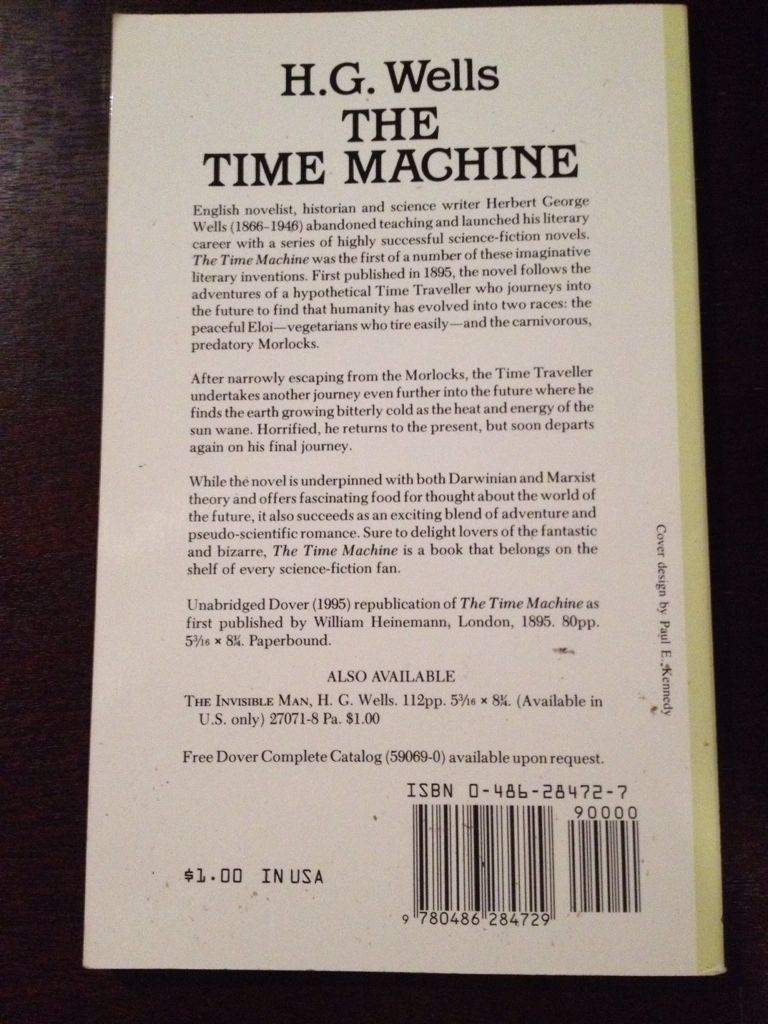 The Time Machine - H.G. Wells (Dover Thrift Editions - Trade Paperback) book collectible [Barcode 9780486284729] - Main Image 2